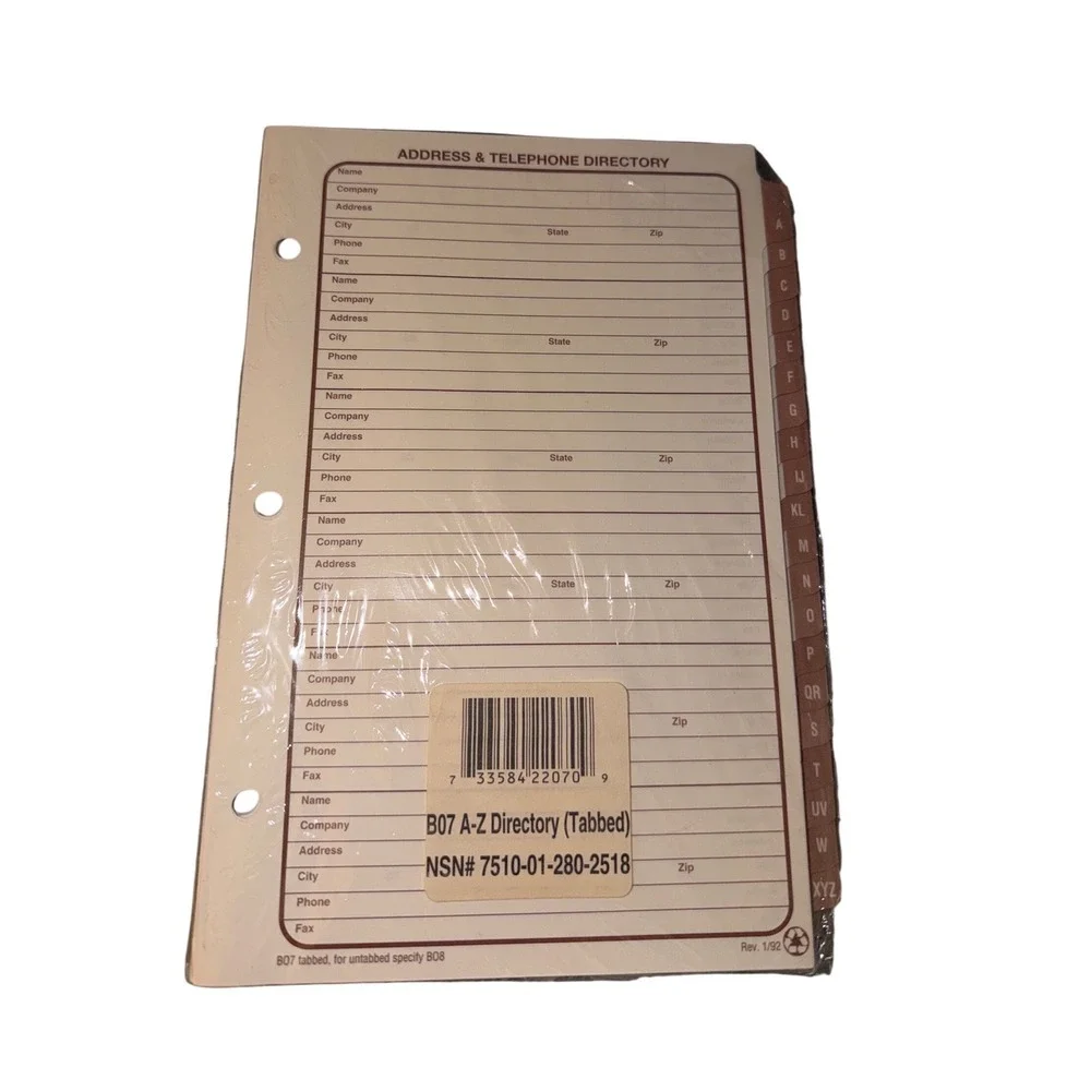 Vtg‎ Address Telephone Directory Refill A-Z Tabbed 3-Hole B07 7510-01-280-2518